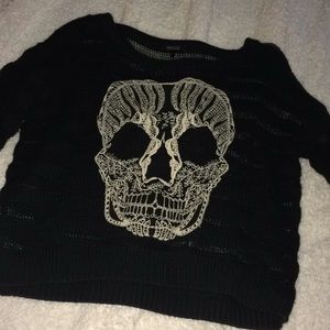 Black Embroidered Skull Sweater Pacsun